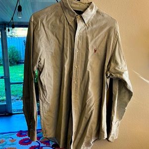 Long sleeve Polo button down dress shirt by Ralph Lauren. Large 100% cotton.